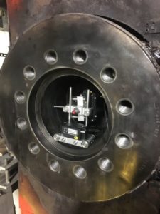 Photo 3: Moving the gearbox to its final alignment position.