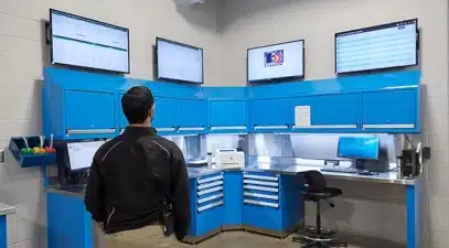 Maintenance professional looks at dashboards.